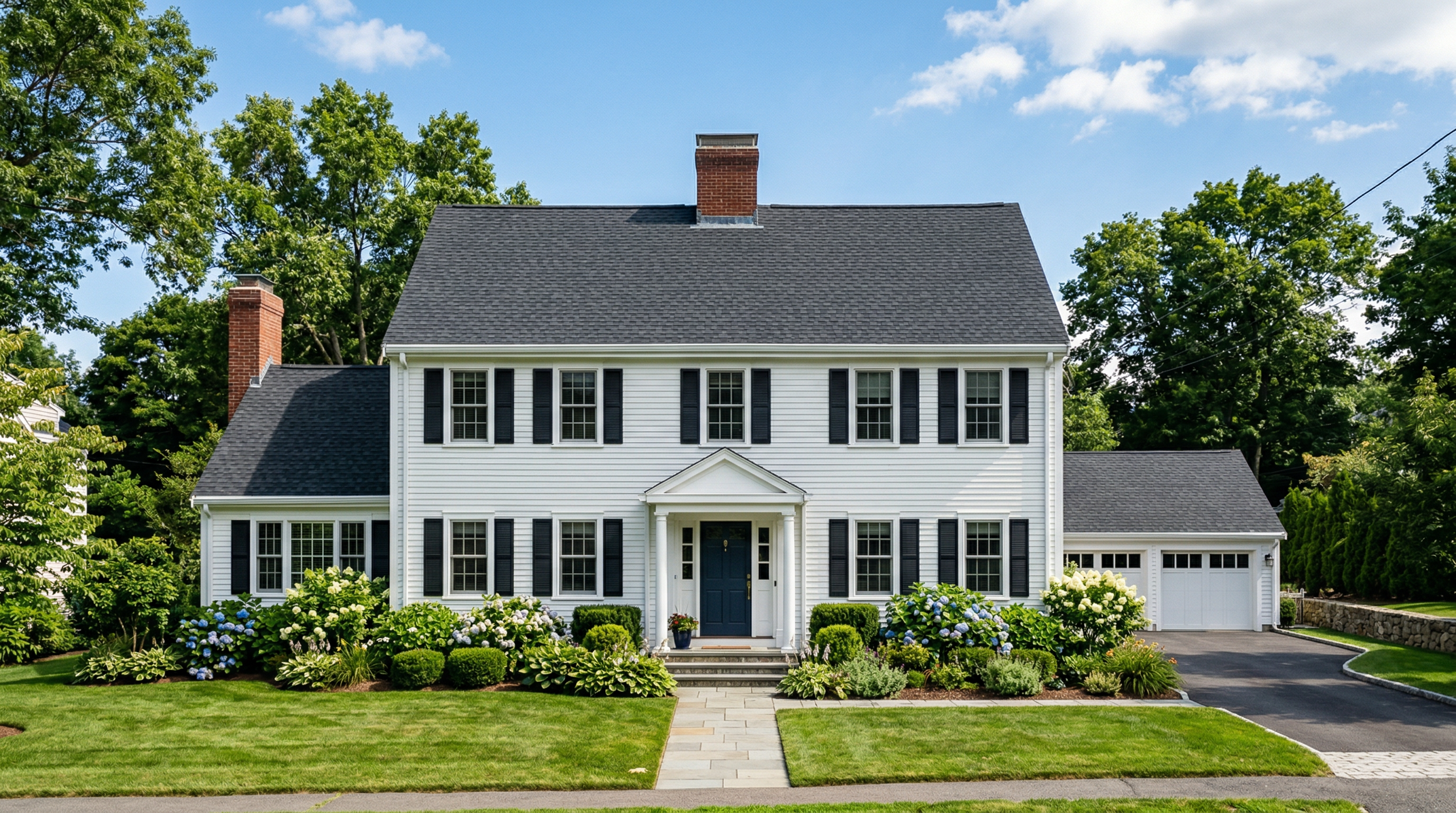 Beautifully completed residential roof replacement on a classic New England colonial home